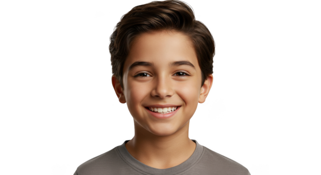 A happy boy with a cheerful smile isolated on a transparent background