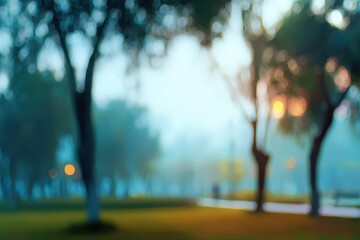 Fuzzy backdrop of a dawn park