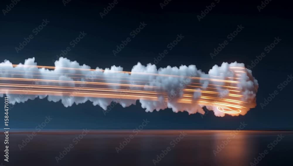Poster a cloud symbolizing the concept of a one-dimensional, stylized data center with glowing digital line