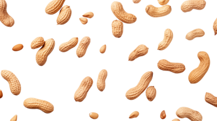 Scattered peanuts create an appetizing pattern on a transparent backdrop