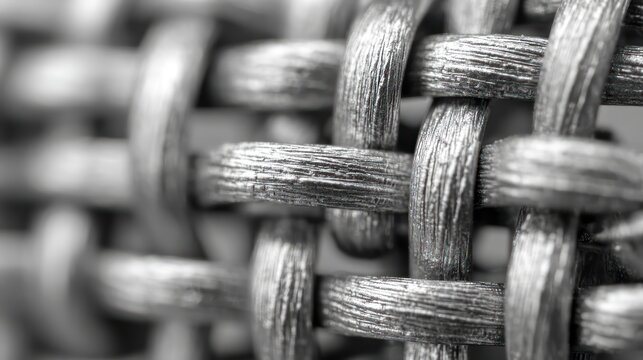 Abstract macro of interwoven threads forming a textured surface in monochrome