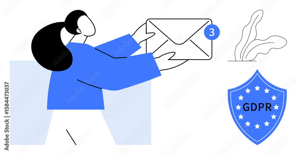 Poster person holding a mail envelope with notification while gdpr shield emphasizes data protection. ideal