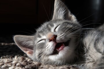 happy photo of a sleeping cat