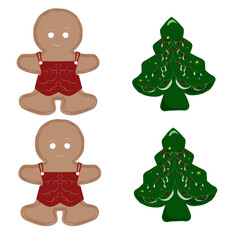 Vector of gingerbread man cookies with christmas tree