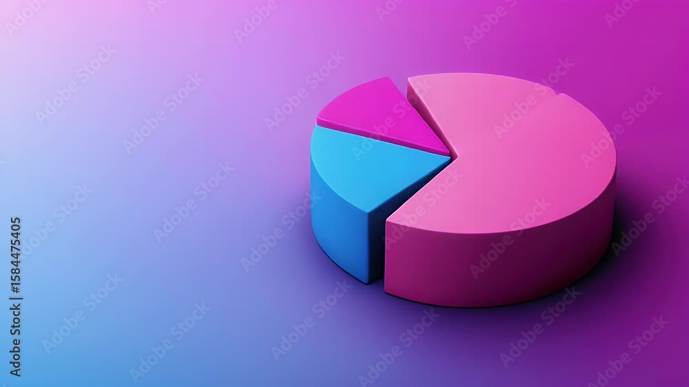 Poster colorful 3d pie chart isolated against vibrant gradient background representing data analysis and bu