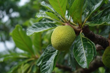 Immature jackfruit on the tree