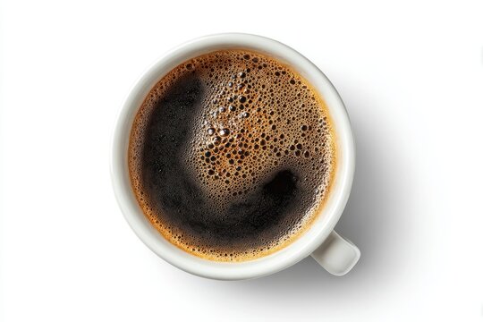 Isolated white background with a coffee cup seen from above