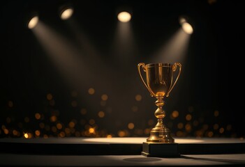  Capture the Essence of Glory with This Majestic Gold Trophy under Lights Representing Championship Success, Victory, and Competitive Achievement