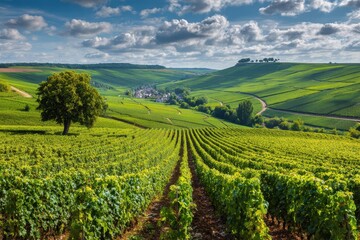 Fototapeta premium Landscape of vineyards and grapes in Champagne France