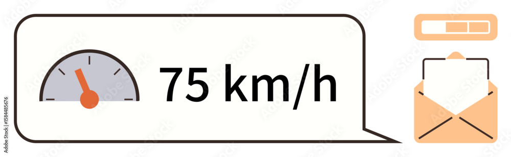 Aufkleber speed display at 75 kmh alongside an envelope representing email notification and progress bar. idea
