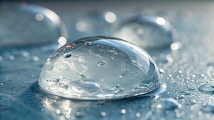 Close-up of a water droplet reflecting light and bubbles.
