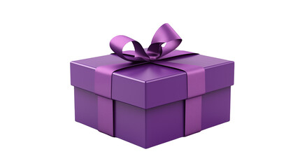 A purple gift box with a ribbon isolated on transparent background perfect for birthdays and other holidays.