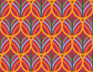 Retro Inspired Circular Pattern Design with Orange Accents and a Deep Red Background for a Vintage Aesthetic