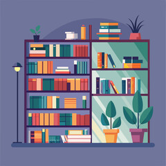 Modern bookshelf illustration depicting education knowledge and interior design style