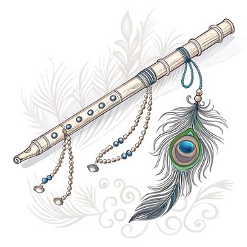 Intricate Peacock Feather Flute Spiritual Symbolism  Artistic Design