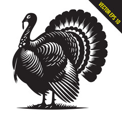 Stylized Black and White Turkey Silhouette Vector Illustration, turkey birds illustration