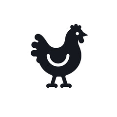 Simple black silhouette of a chicken standing on a white background.