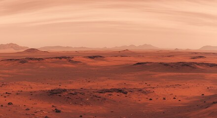 Vast Martian Landscape Explore the Red Planet's Terrain with Rolling Hills and Mountains on the Horizon