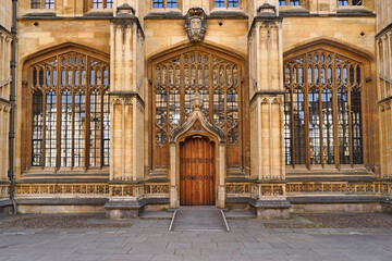 Intricate gothic exterior decorations on the Bodleian Library at Oxford University