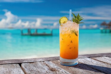 New fruity drink on a sunny shore