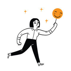 Woman Holding a Happy Balloon to Hide Feelings