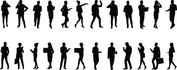 CAD drawing flat vector illustration, business people silhouettes talking walking standing, corporate pose, professional man woman in suit, office concept