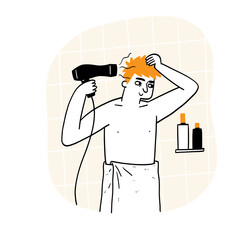 Man Using Hairdryer in Bathroom