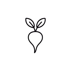Simple Outline Illustration of a Turnip with Two Leaves Symbolic of Freshness and Organic Farming Practices for Food Products