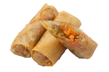 Vietnamese spring rolls with pork meat or crispy spring rolls filled with pork and shrimp. Vietnamese food Cha gio or Vietnamese egg rolls isolated. PNG transparency	