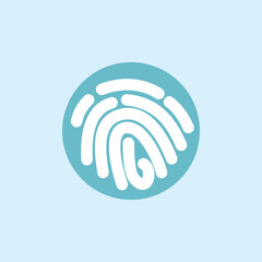 Illustration of a white fingerprint in a blue circle, symbolizing identity, security, privacy, and modern digital technology.