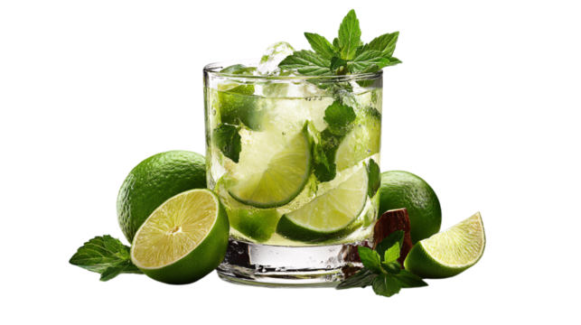 Refreshing lime mojito cocktail on transparent background