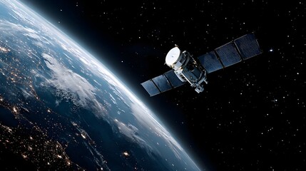 Advanced Artificial Satellite in Low Earth Orbit Against a Stunning Star-Filled Night Sky