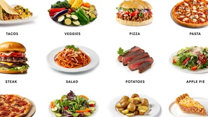 Collection of popular american foods and dishes