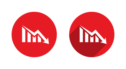 Business decline icon with downward arrow. Loss, failure, or economic crisis symbol with long shadow
