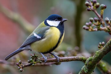 Obraz premium Observing birds a great tit searching for food