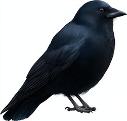 Fototapeta premium Black crow, full-body, black background, PNG format, bird