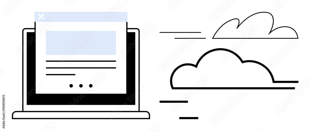 Aufkleber laptop displaying a window and dynamic flowing clouds highlighting fast, modern cloud computing. ide
