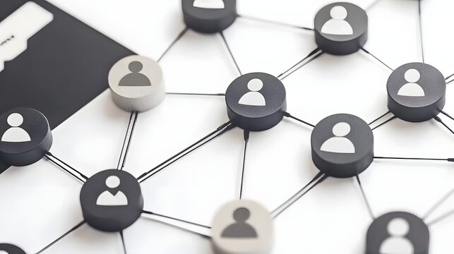 Interconnected network of people represented by icons.