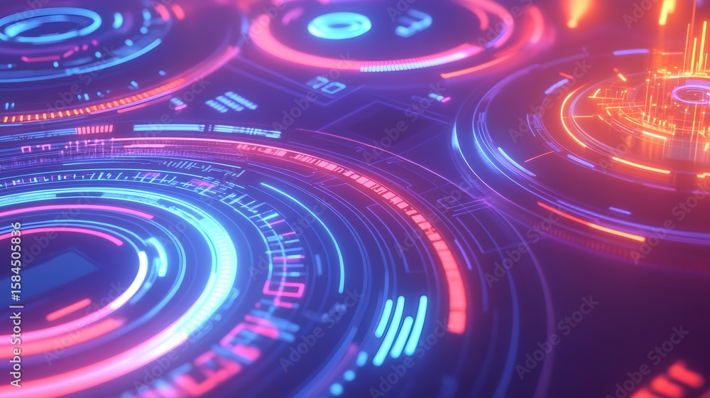 Poster close-up view of glowing, circular interface elements.