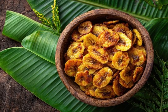 Kerala s sweet fried banana chips in coconut oil known as Sharkara Upperi are a festive snack for Onam served on a green banana leaf This treat is also popular in Sri Lanka