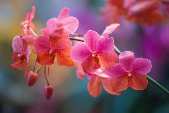 Orchid blooms are pink with a hint of orange