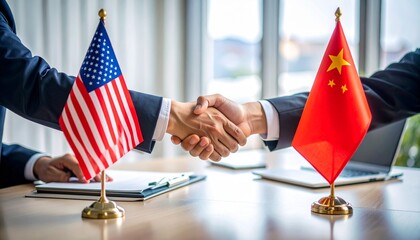 american flag and business handshake