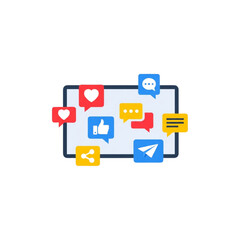 Fototapeta premium A digital tablet displaying social media icons representing various online interactions.