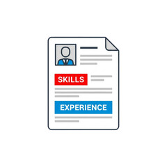 Fototapeta premium A resume document with a profile picture, skills, and experience sections, presented in a clean, modern design.