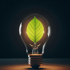 Light bulb glowing on colorful green and yellow backgrounds showing concept of energy and creativity.
