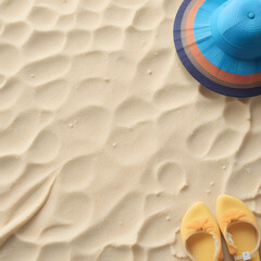 Flat Lay Summer Vacation Background on Beach Sand