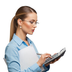 Woman Calculating Finances Holding Documents and Pen