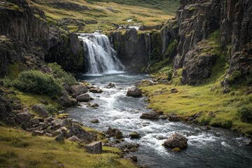 Obraz premium Postcard views of Iceland s summer waterfalls