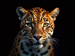 Obraz premium Close up Leopard portrait on black background
