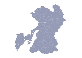 グレー色の日本地図, 熊本県の行政区分付き地図, Gray map of Japan, Kumamoto prefecture